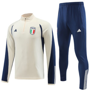 23-24 Italy beige with navy blue half zipper sweater tracksuit