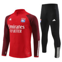 23-24 Lyon red with dark red arm half zipper sweater tracksuit