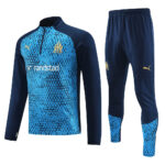 23-24 Marseille navy blue with blue stripe half zipper sweater tracksuit