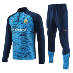 23-24 Marseille navy blue with blue stripe half zipper sweater tracksuit