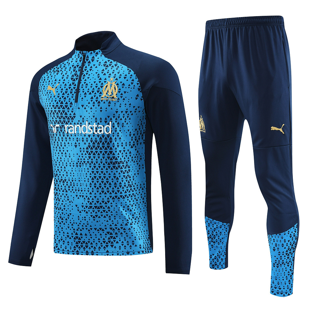 23-24 Marseille navy blue with blue stripe half zipper sweater tracksuit