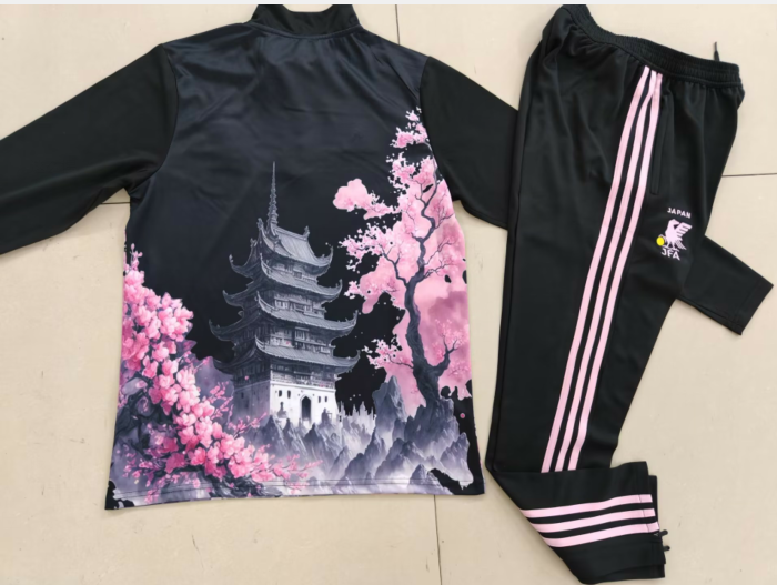 2024 Japan black with pink dragon half zipper training tracksuit