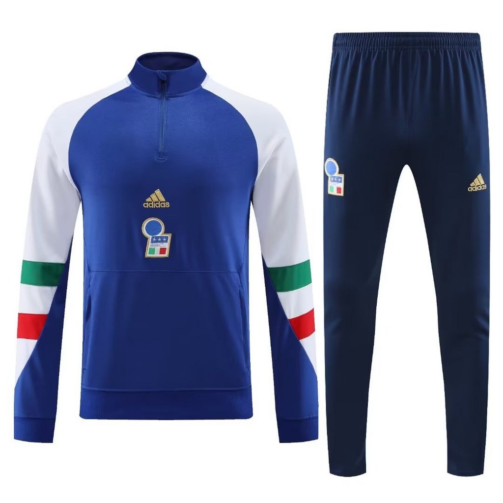 002-11 23-24 Italy blue with white half zipper sweater tracksuit