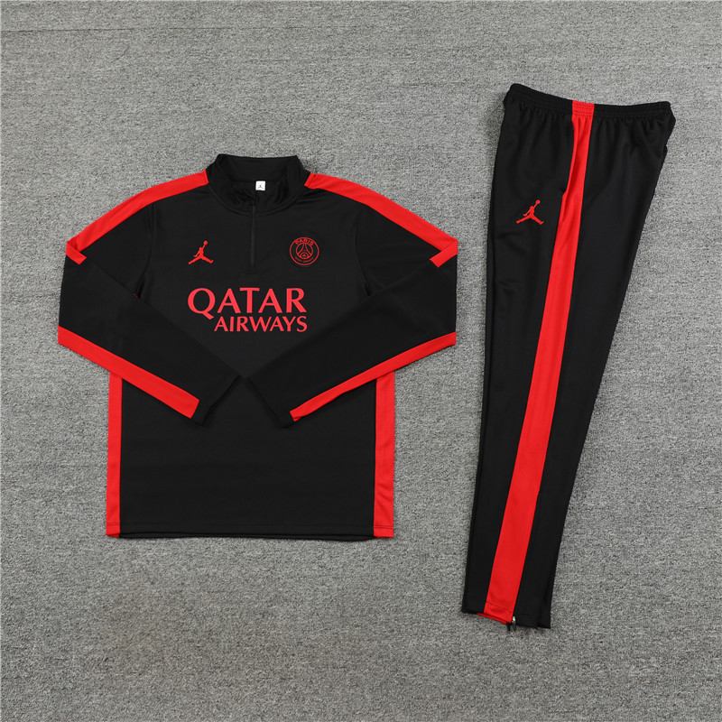 23-24 PS G black with red stripe half zipper sweater tracksuit