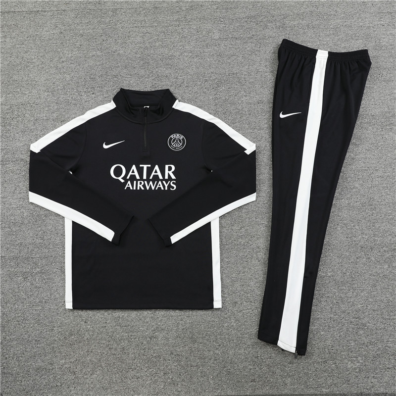 002-111 23-24 PS G black with white stripe half zipper sweater tracksuit