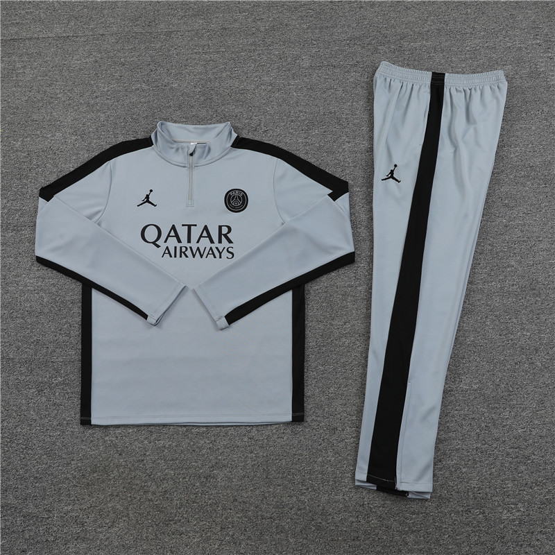 23-24 PS G gray with black stripe half zipper sweater tracksuit