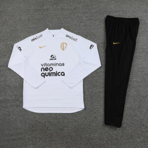 23-24 Palmeiras white with black pants half zipper sweater tracksuit - Image 2