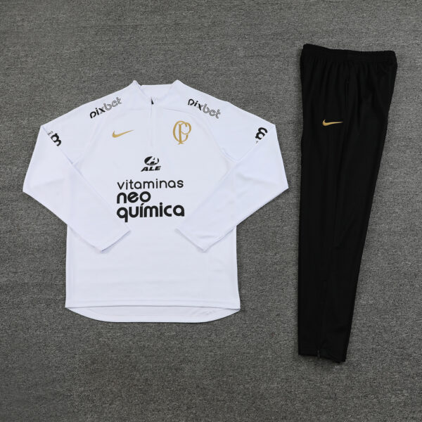 23-24 Palmeiras white with black pants half zipper sweater tracksuit - Image 2