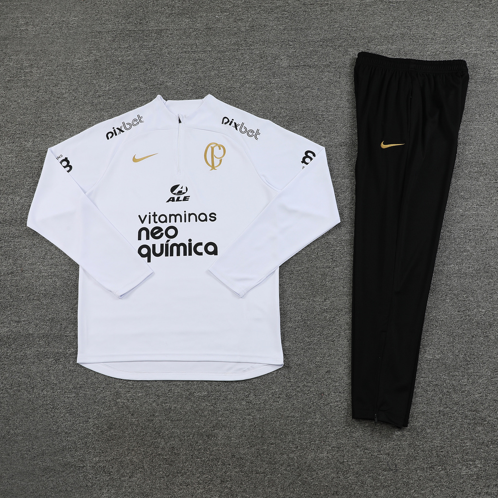 002-116 23-24 Palmeiras white with black pants half zipper sweater tracksuit