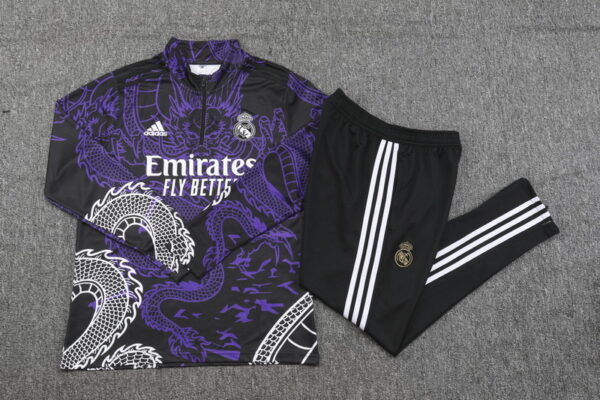 23-24 Real Madrid black with purple dragon half zipper training tracksuit - Image 2