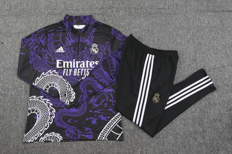 23-24 Real Madrid black with purple dragon half zipper training tracksuit