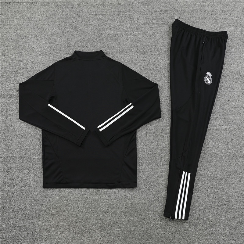 23-24 Real Madrid black with white stripe half zipper sweater tracksuit