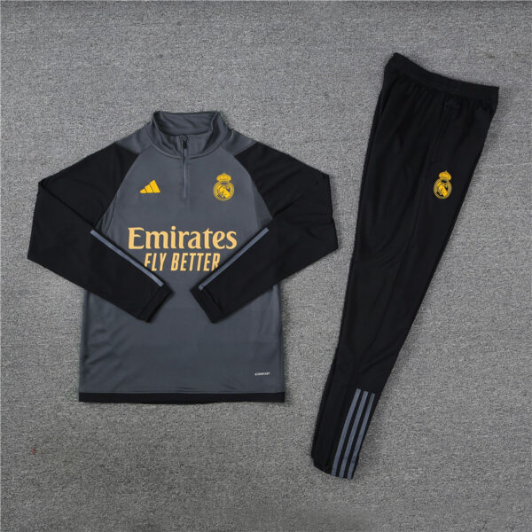 23-24 Real Madrid dark gray with black arms half zipper sweater tracksuit - Image 2