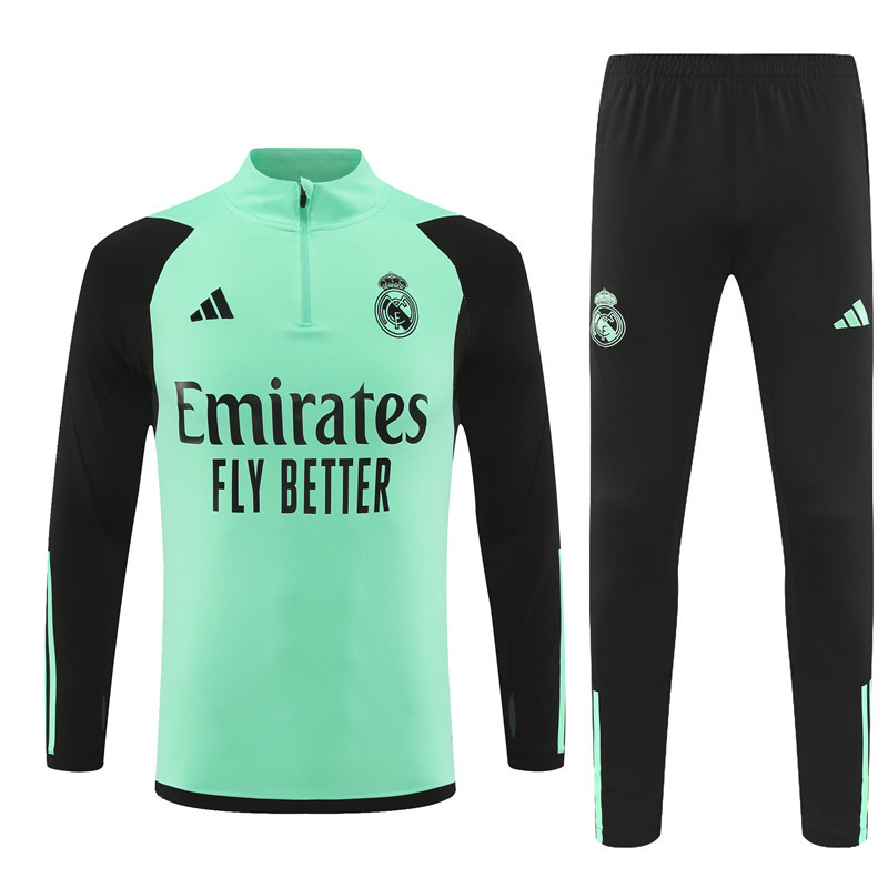 23-24 Real Madrid green with black half zipper training tracksuit