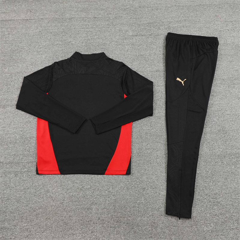 002-129 24-25 AC black with red half zipper training tracksuit