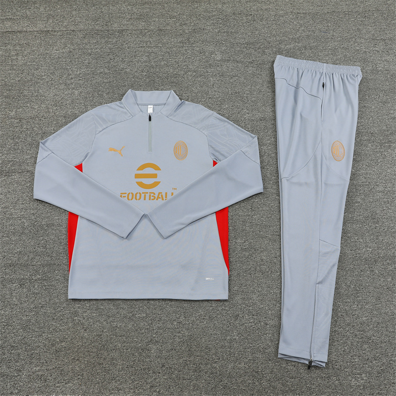 002-130 24-25 AC gray with red half zipper training tracksuit