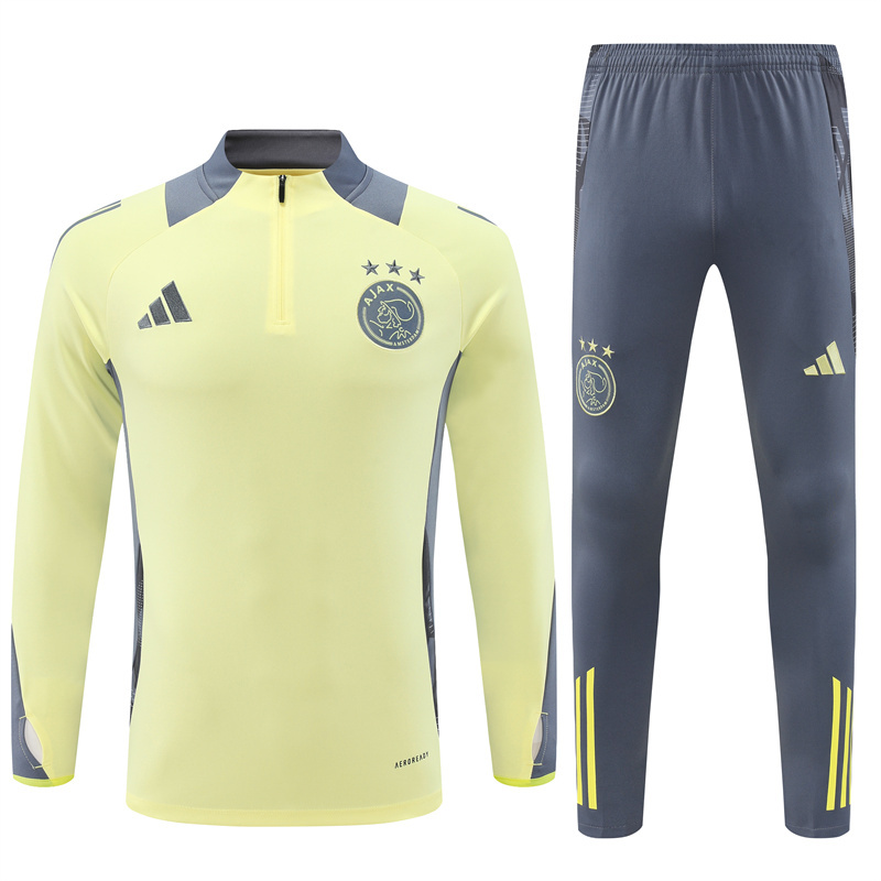 24-25 Ajax light yellow with gray half zipper training tracksuit