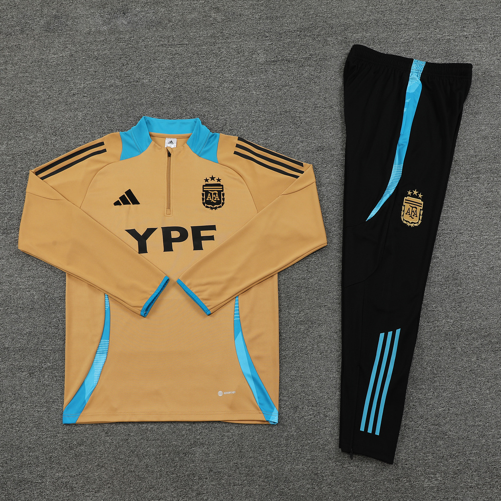24-25 Argentina gold with blue half zipper training tracksuit