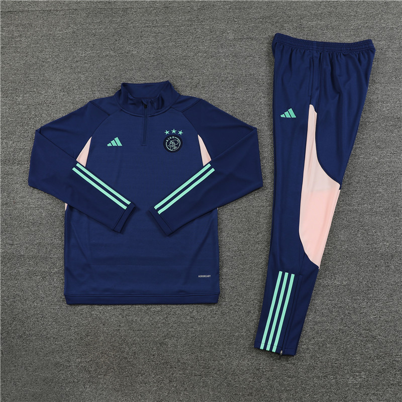 002-14 23-24 Ajax navy blue with pink half zipper sweater tracksuit