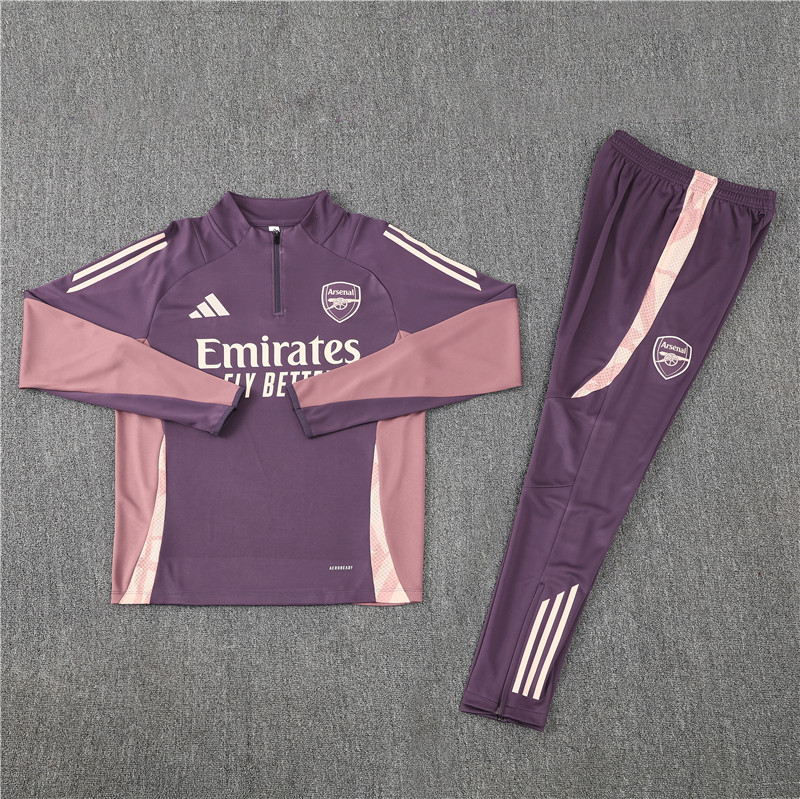24-25 Arsenal purple with pink stripe half zipper sweater tracksuit