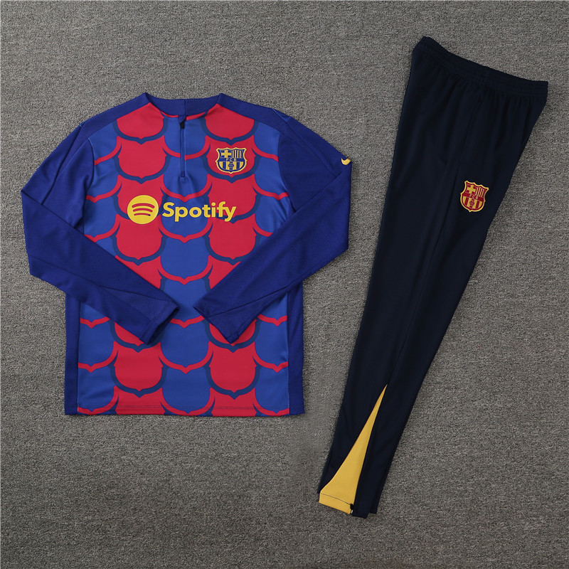 24-25 Bar blue with red half zipper training tracksuit