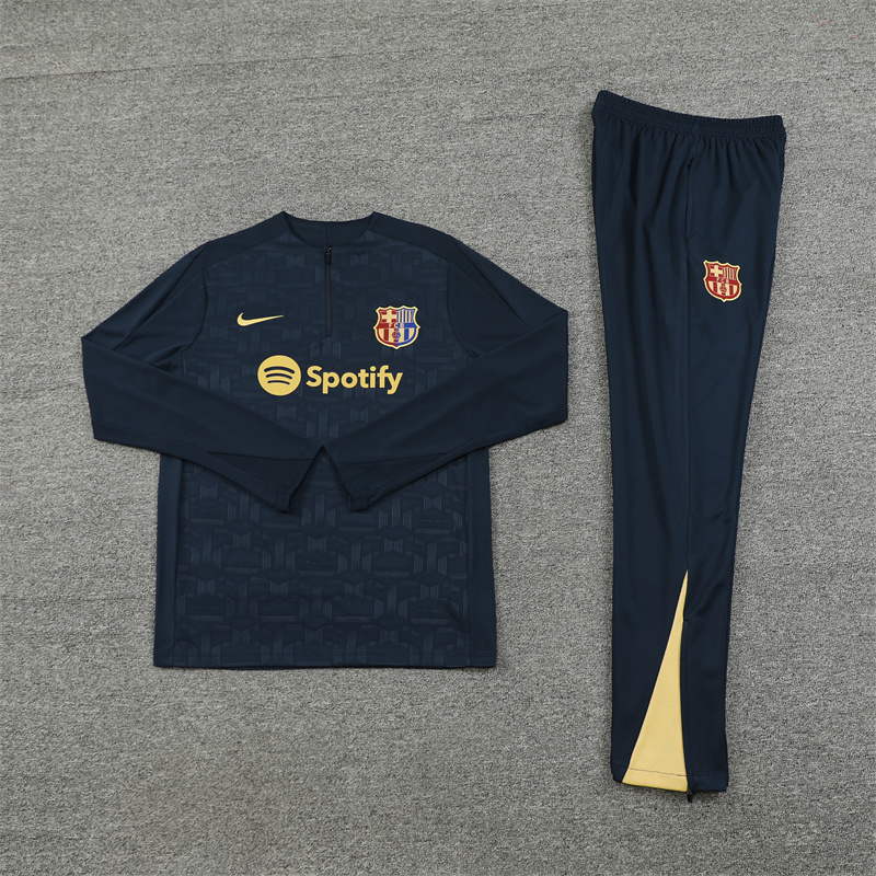 24-25 Bar navy blue with embossing half zipper training tracksuit