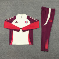 24-25 Bayern beige with dark red half zipper training tracksuit
