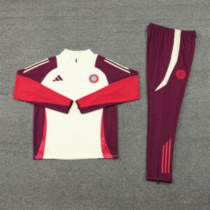 24-25 Bayern beige with dark red half zipper training tracksuit - Image 2