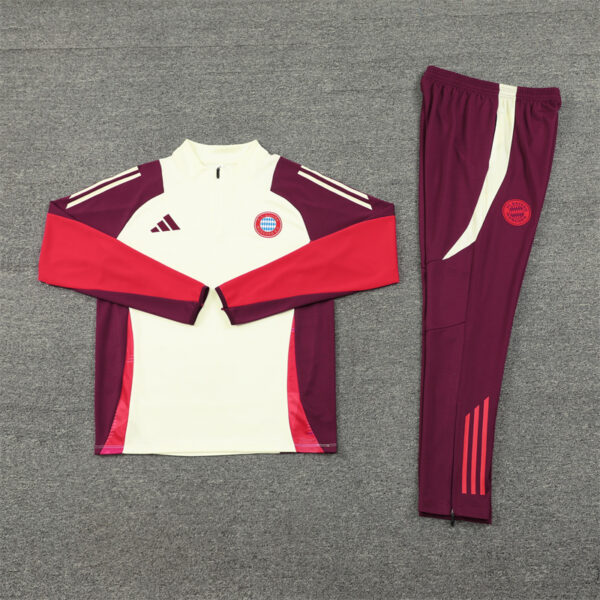 24-25 Bayern beige with dark red half zipper training tracksuit - Image 2
