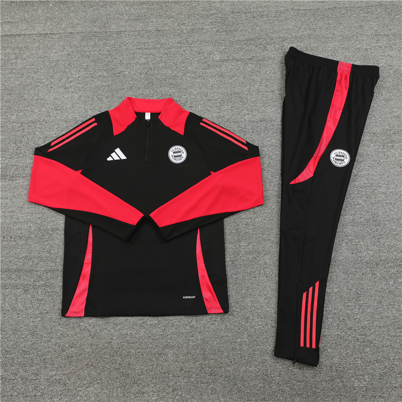 24-25 Bayern black with red half zipper training tracksuit