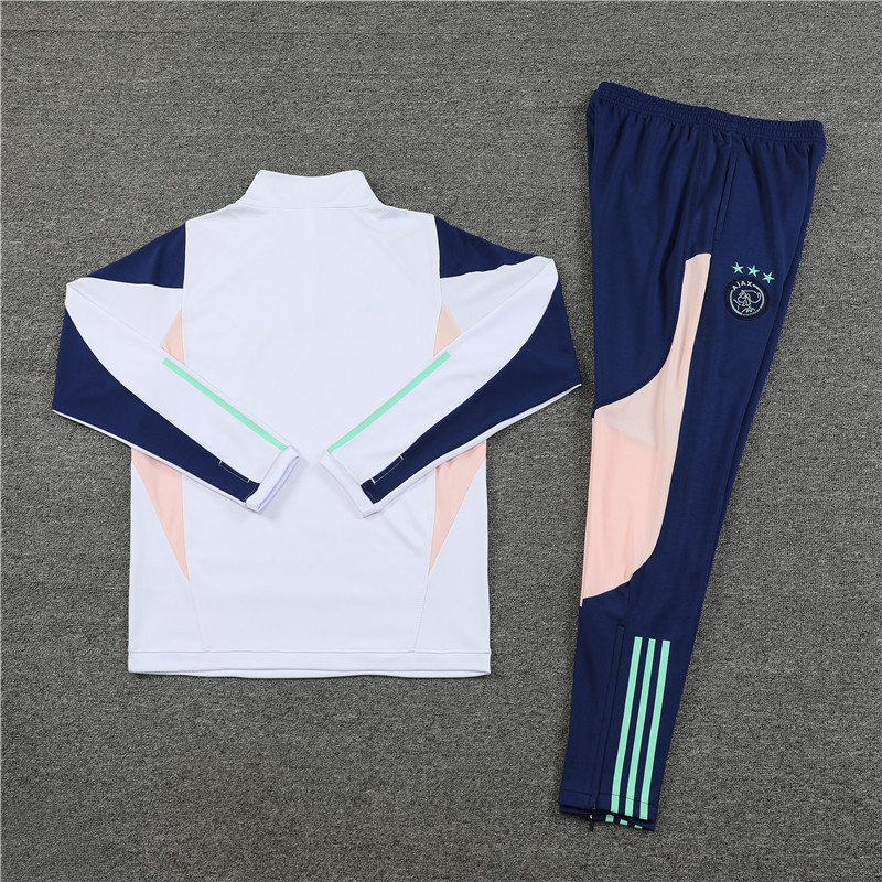 002-15 23-24 Ajax white with blue half zipper sweater tracksuit