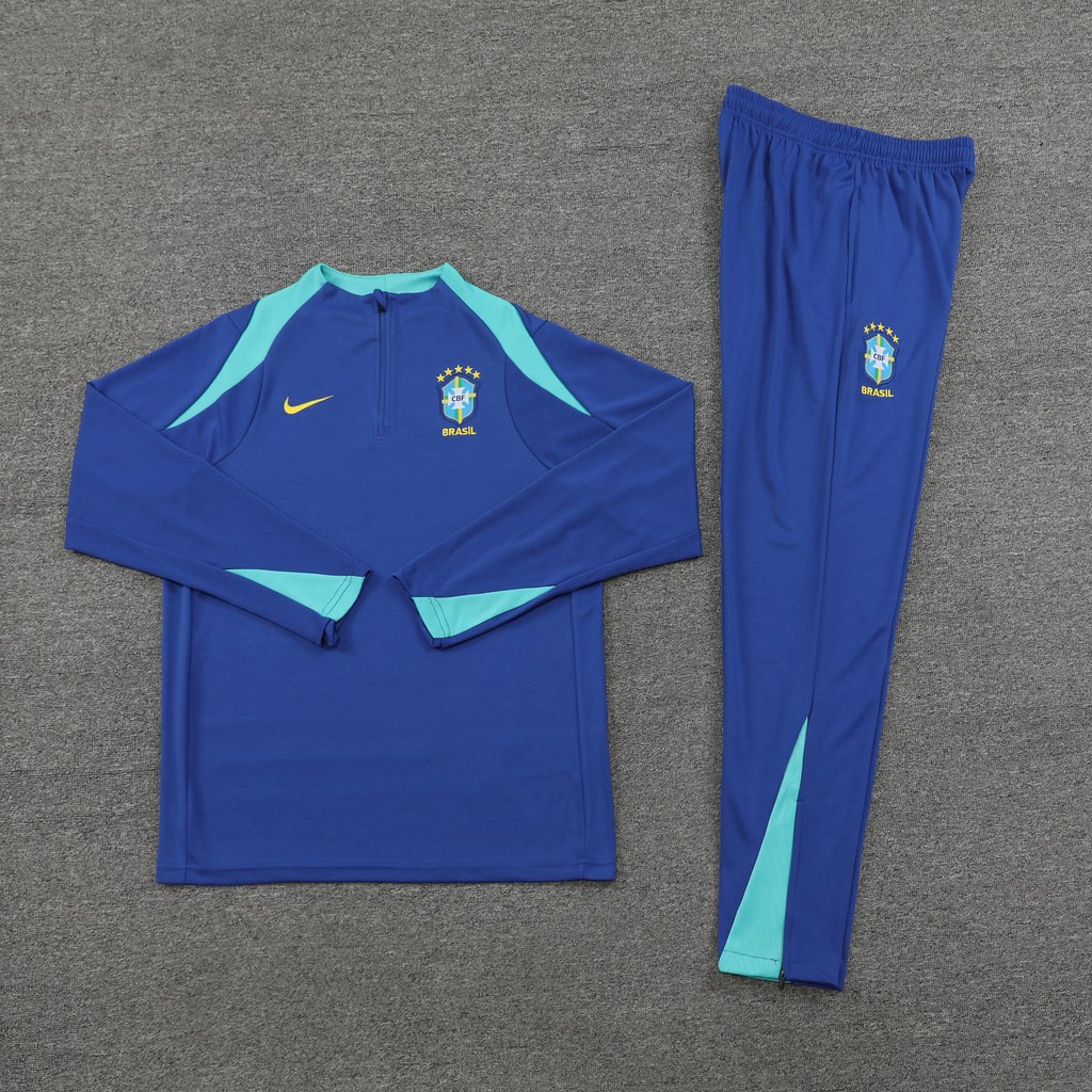 002-151 24-25 Brazil color blue half zipper training tracksuit