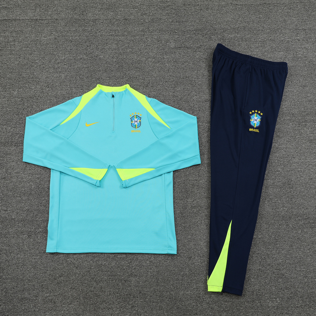 24-25 Brazil light green half zipper training tracksuit