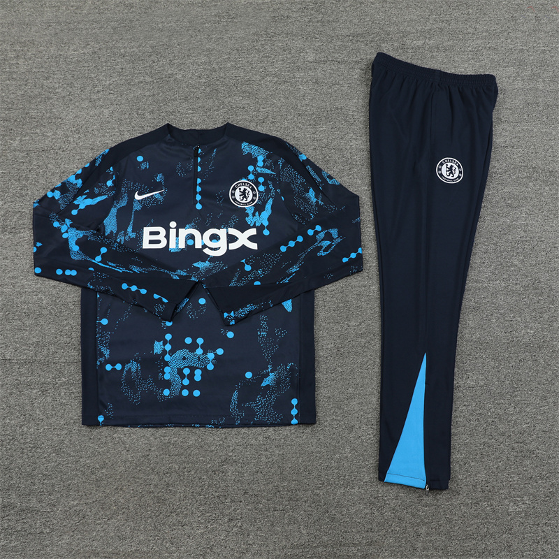 24-25 Chelsea navy blue with light blue pattern half zipper training tracksuit