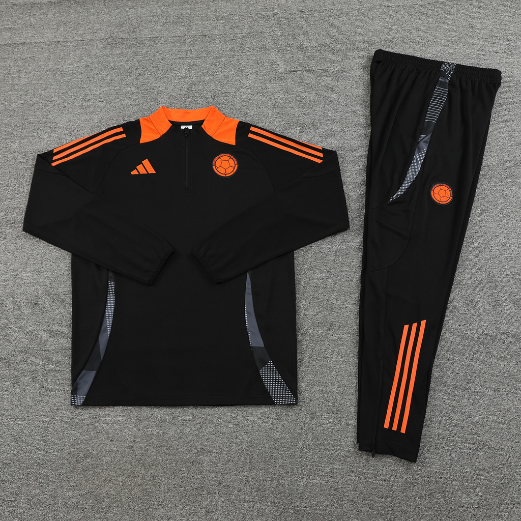 24-25 Colombia black with orange half zipper training tracksuit