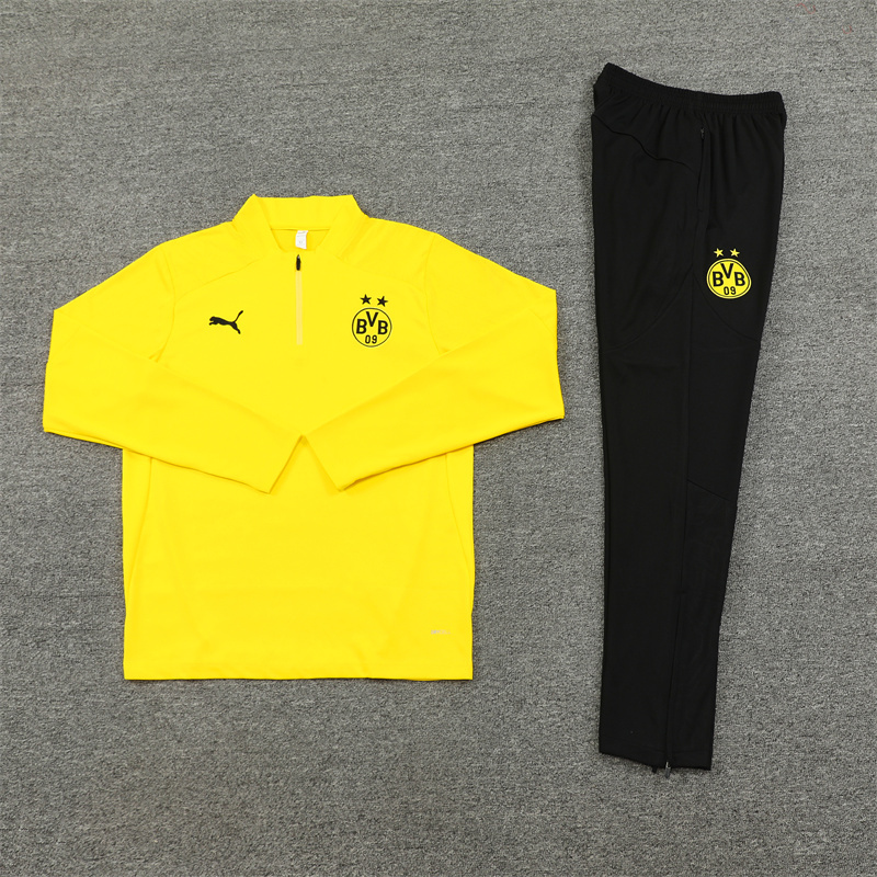 002-159 24-25 Dortmund yellow with black pants half zipper training tracksuit
