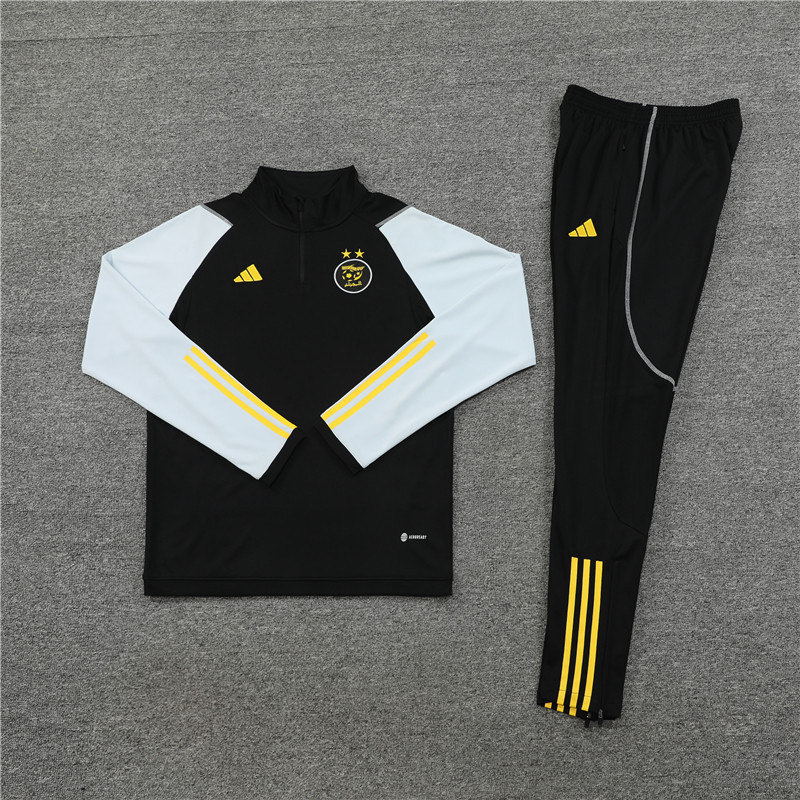 002-17 23-24 Algeria black with white half zipper sweater tracksuit