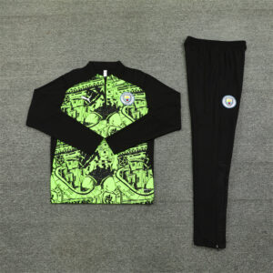 24-25 Man City Fluorescent green with black half zipper training tracksuit - Image 2