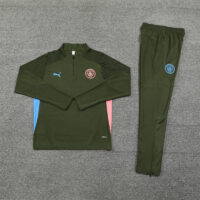 24-25 Man City army green with pink and blue half zipper training tracksuit