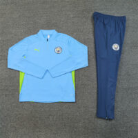 24-25 Man City light blue with green stripe half zipper training tracksuit