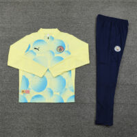 24-25 Man City light yellow with blue half zipper training tracksuit