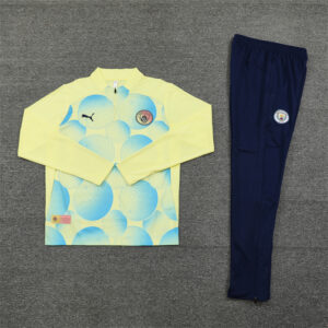 24-25 Man City light yellow with blue half zipper training tracksuit - Image 2
