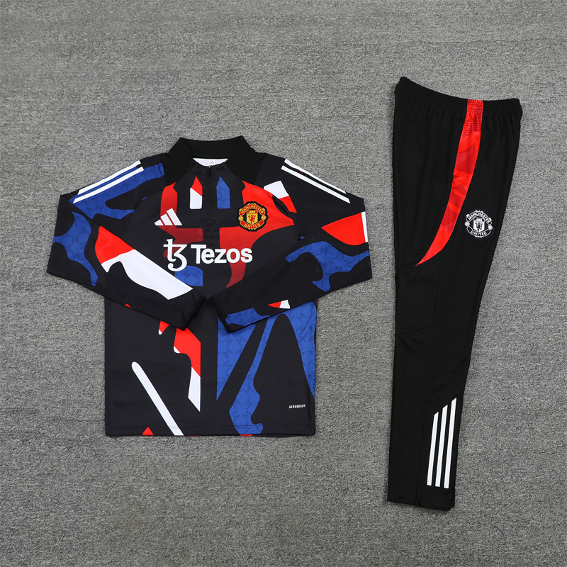 24-25 Manud camo black with red and blue half zipper sweater tracksuit