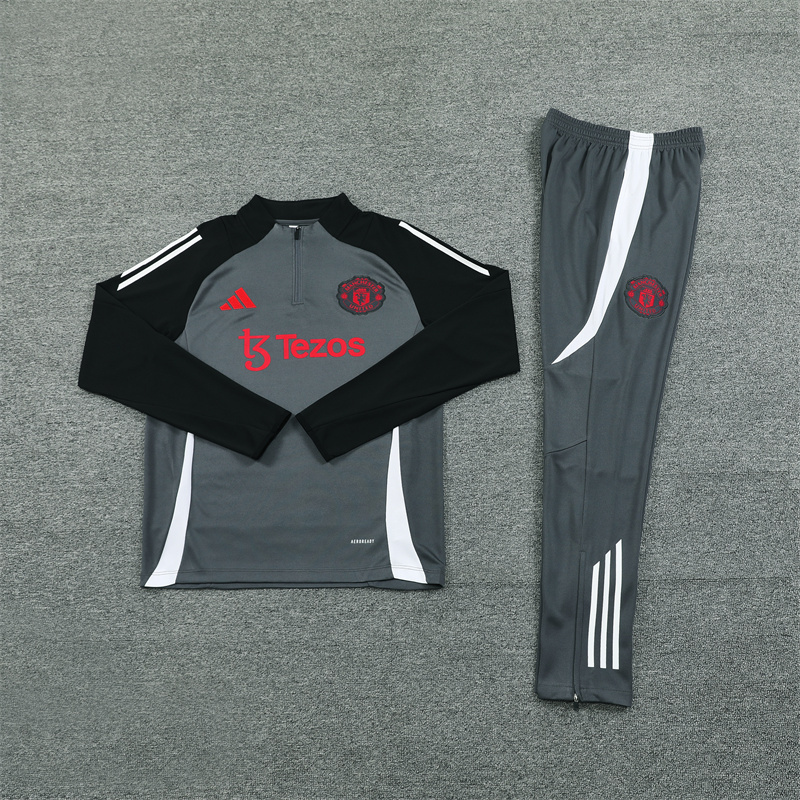 002-184 24-25 Manud dark gray with black arm half zipper training tracksuit