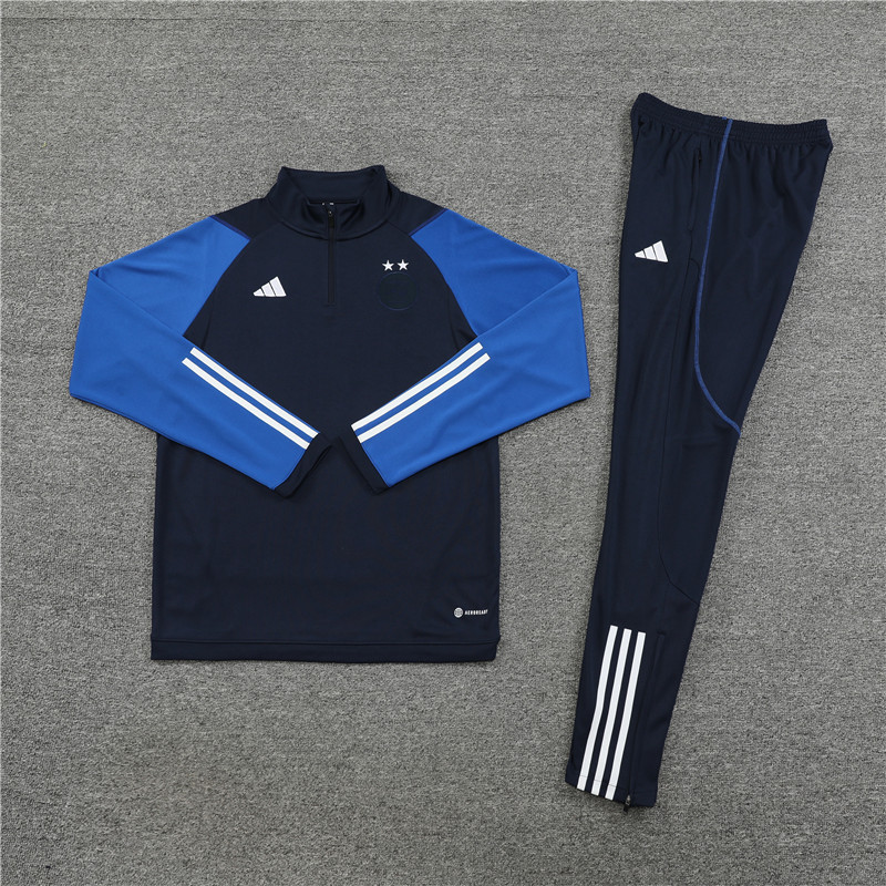 002-19 23-24 Algeria navy blue with blue stripe half zipper sweater tracksuit