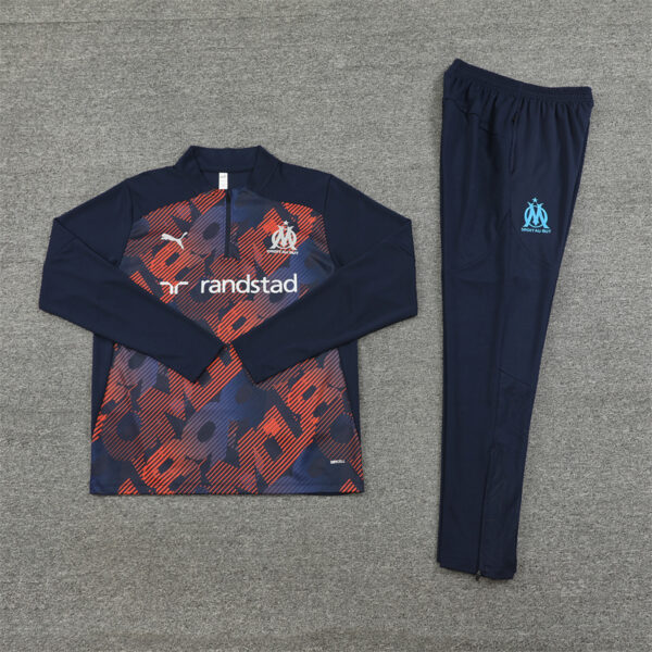 24-25 Marseille navy blue with orange half zipper training tracksuit - Image 2