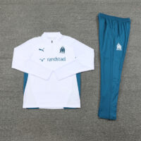 24-25 Marseille white with lake green stripe half zipper training tracksuit