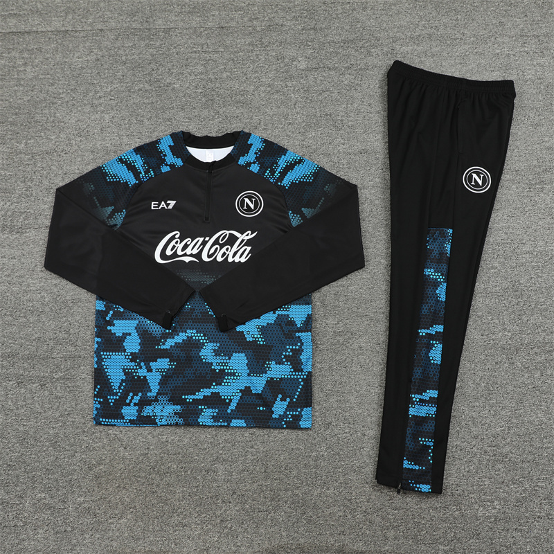 24-25 Napoli black with blue half zipper training tracksuit