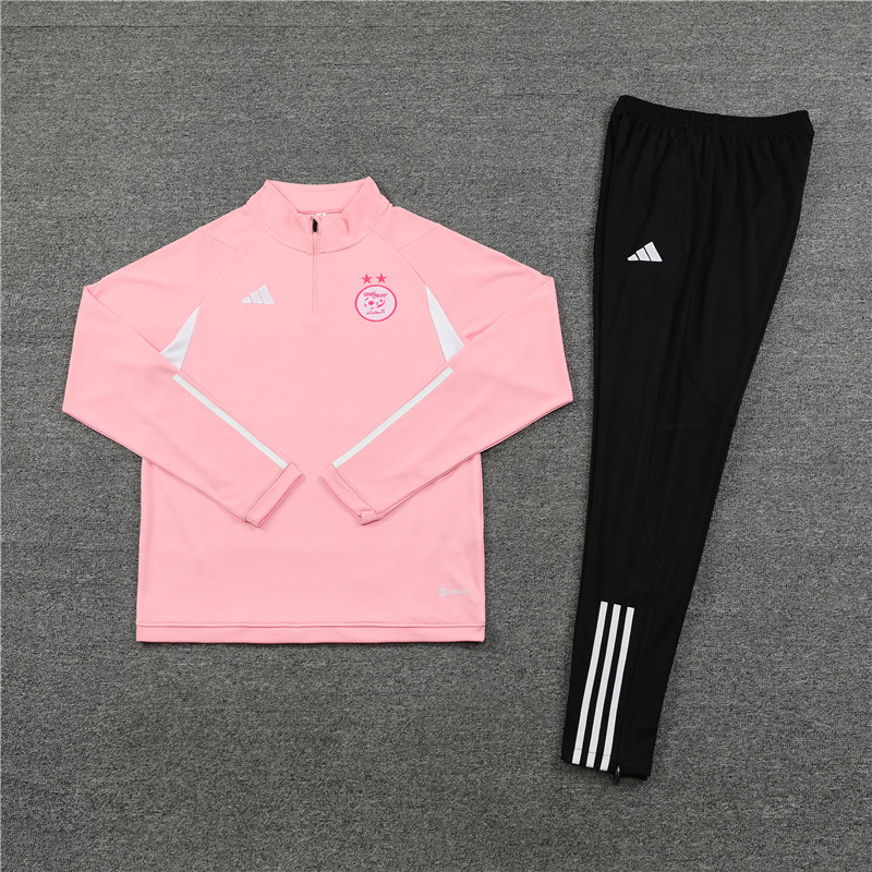 002-20 23-24 Algeria pink with white half zipper sweater tracksuit
