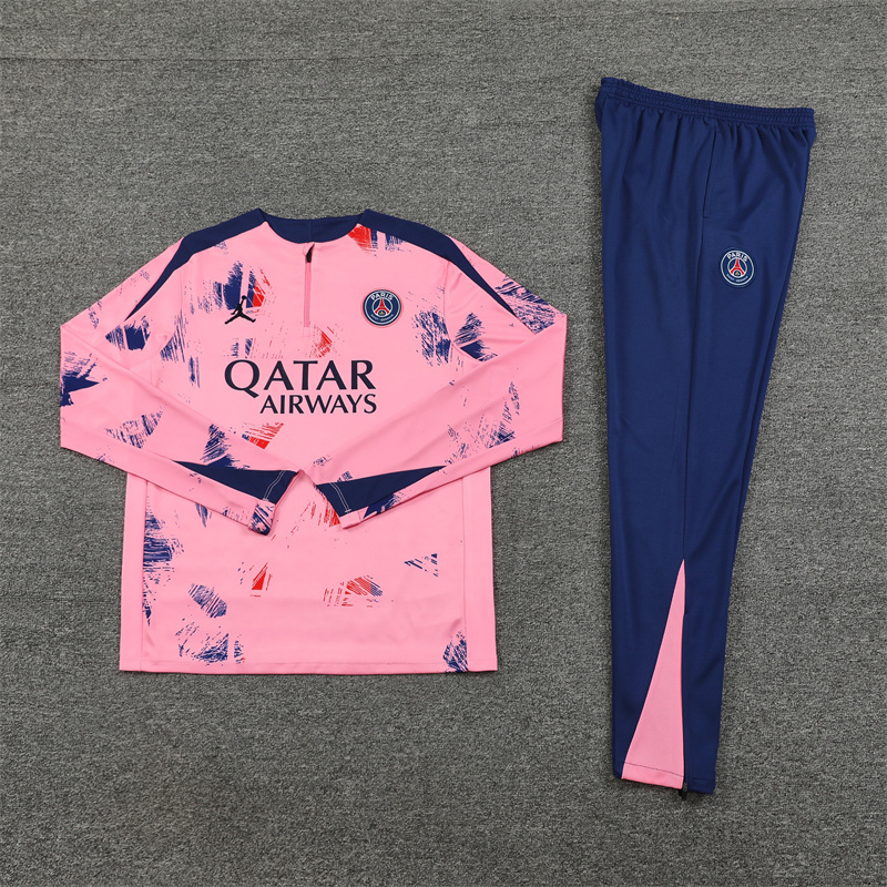24-25 PS G pink with navy blue half zipper training tracksuit